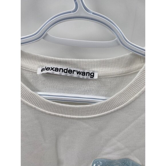 Alexander Wang Blue Plastic Logo White Cotton Sweatshirt Crewneck Women's Sz L - Picture 9 of 16